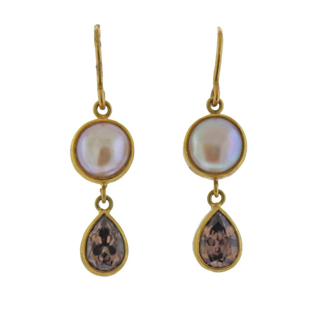 Mallary Marks 22k Gold Pearl Gemstone Drop Earrings (1 of 4)