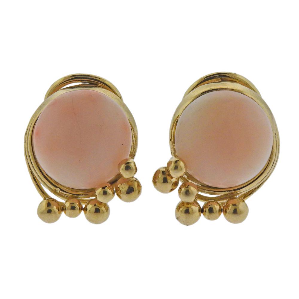 Vintage 14k Gold Angel Skin Coral Earrings (1 of 4)
