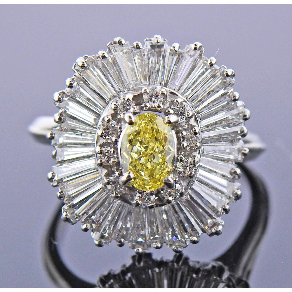 Platinum Fancy Yellow Diamond Ballerina Ring (1 of 4)