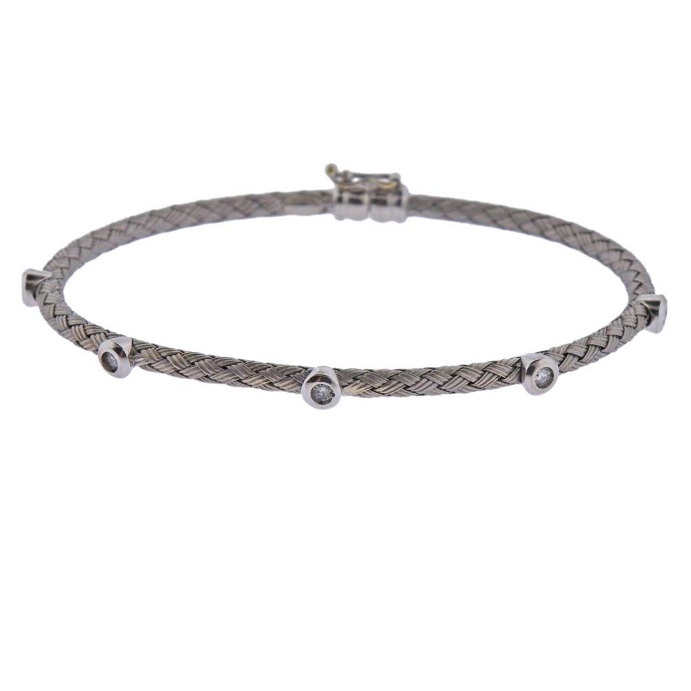 Italian 18k Gold Diamond Braided Bangle Bracelet (1 of 4)