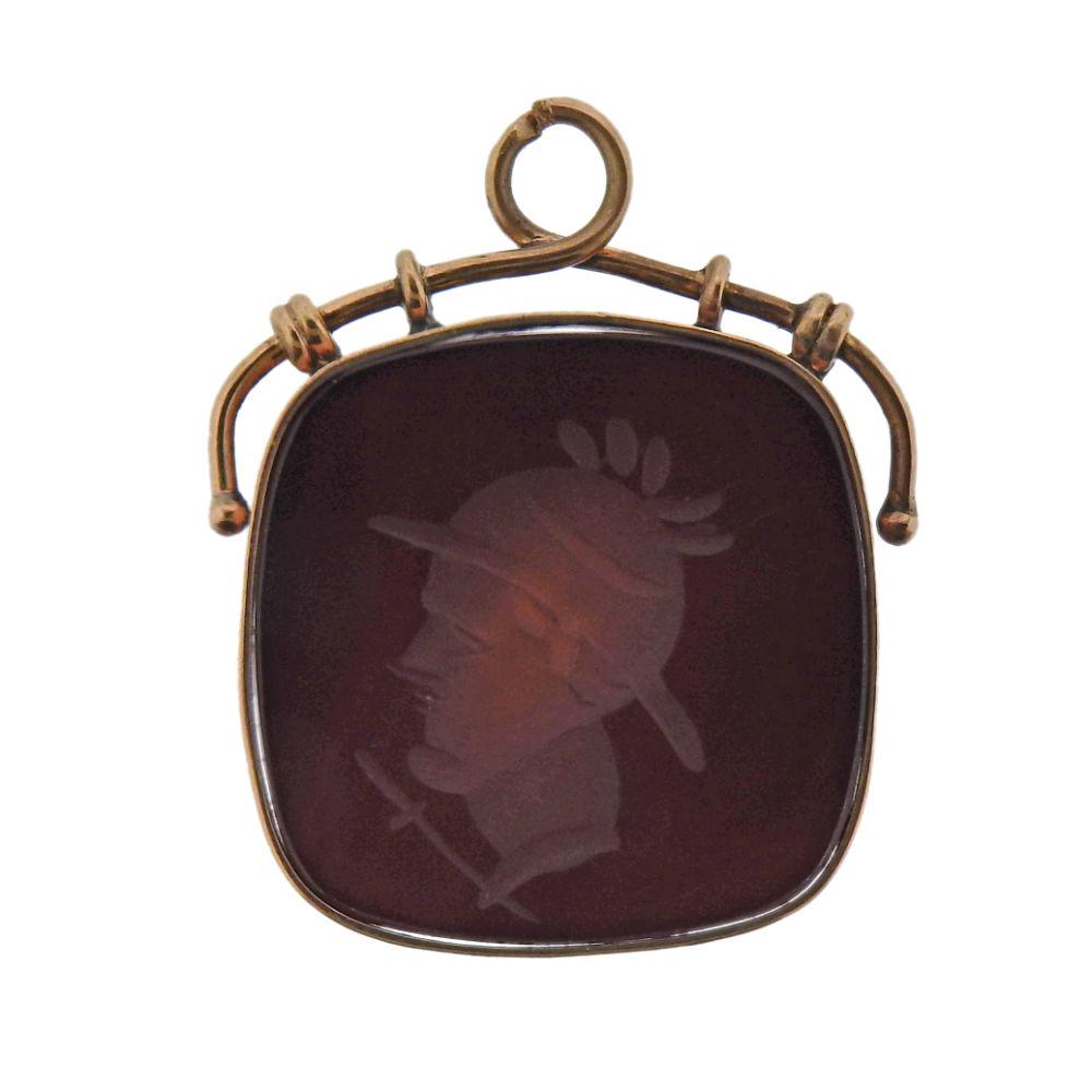 Antique 14k Gold Carnelian Intaglio Fob Pendant (1 of 3)