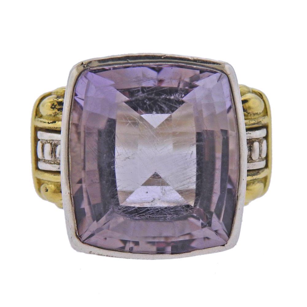 Lagos Caviar Sterling Silver 18k Gold Amethyst Ring (1 of 4)