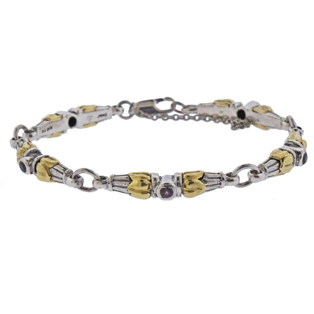 Lagos Caviar Sterling Silver 18k Gold Garnet Bracelet (1 of 4)
