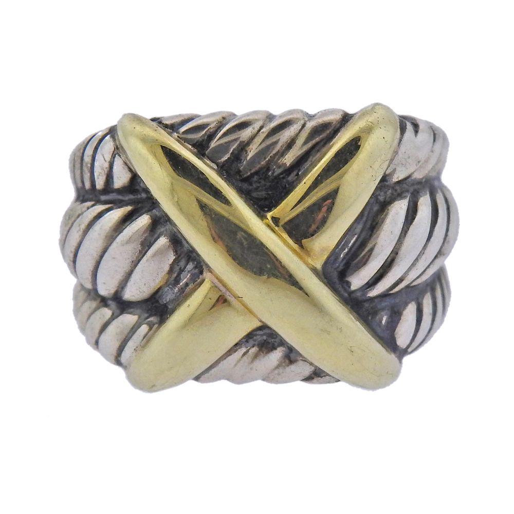 David Yurman Silver 14K Gold X Band Ring (1 of 4)