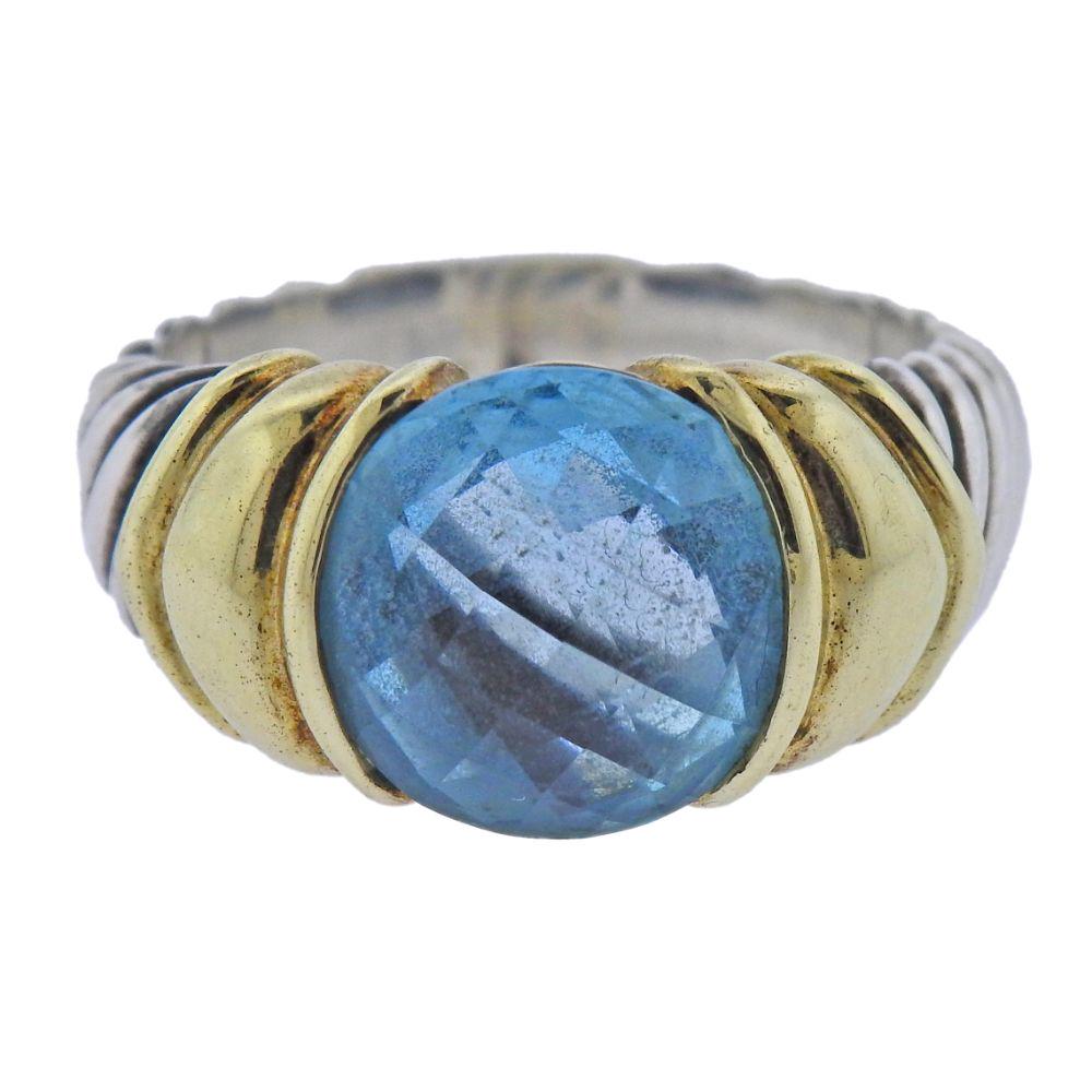 David Yurman 14K Gold Silver Blue Topaz Ring (1 of 5)