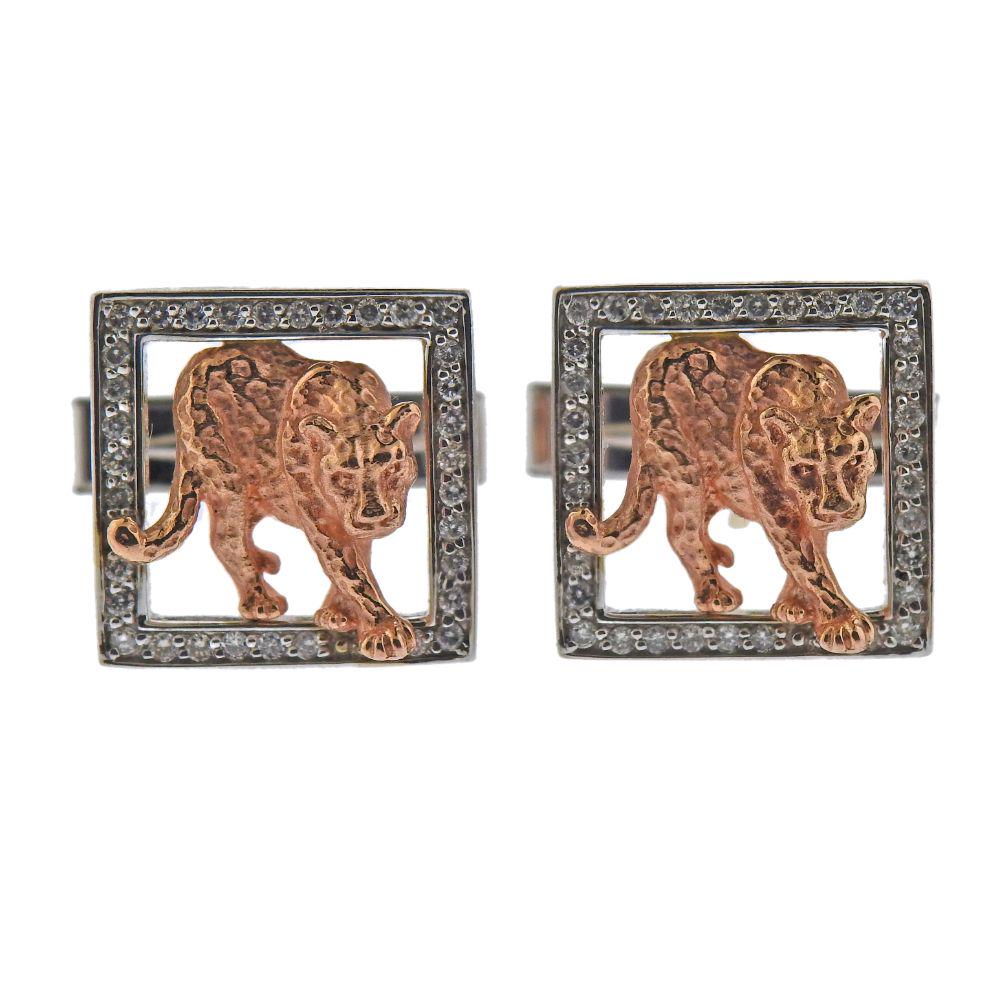 Effy 14k Gold Diamond Panther Cufflinks (1 of 3)