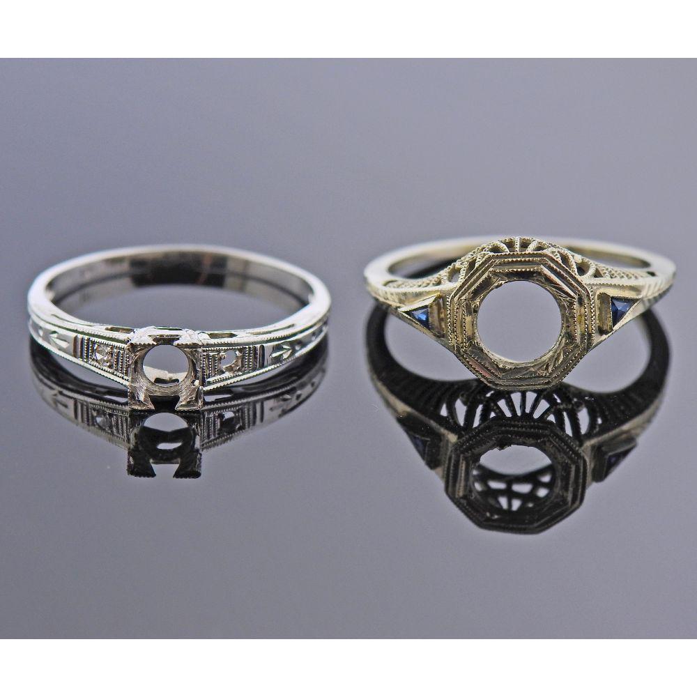 Art Deco Filigree 18K Gold Sapphire Diamond Ring (1 of 3)