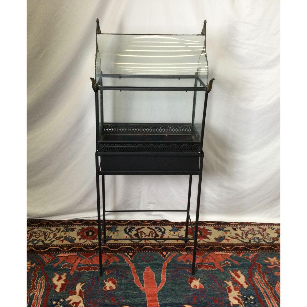 Terrarium on Stand: 3 parts 49" tall x 20 1/2" wide x 12" deep. Wear consistent with age and use