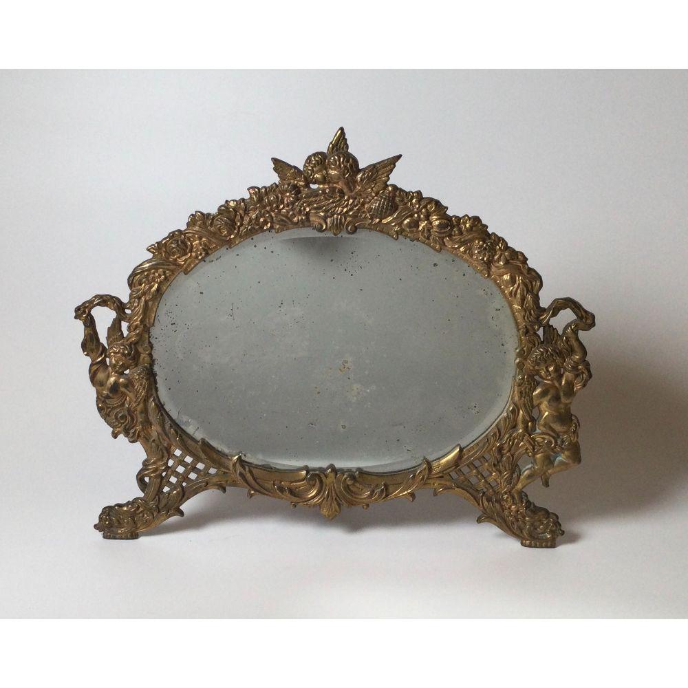 Early 1900's Solid Brass Dresser Mirror with Cherubs (1 of 8)