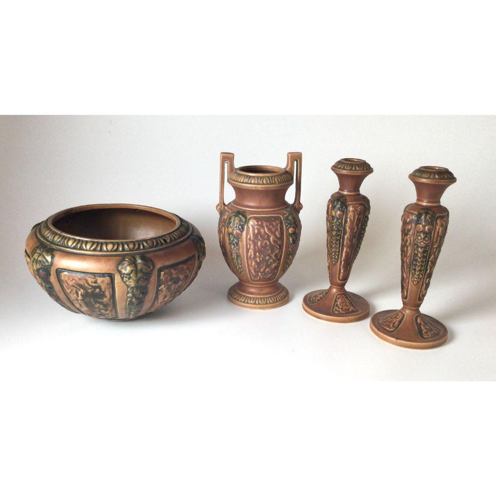 Roseville Art Pottery Florentine Pattern Lot of 3 (1 of 8)