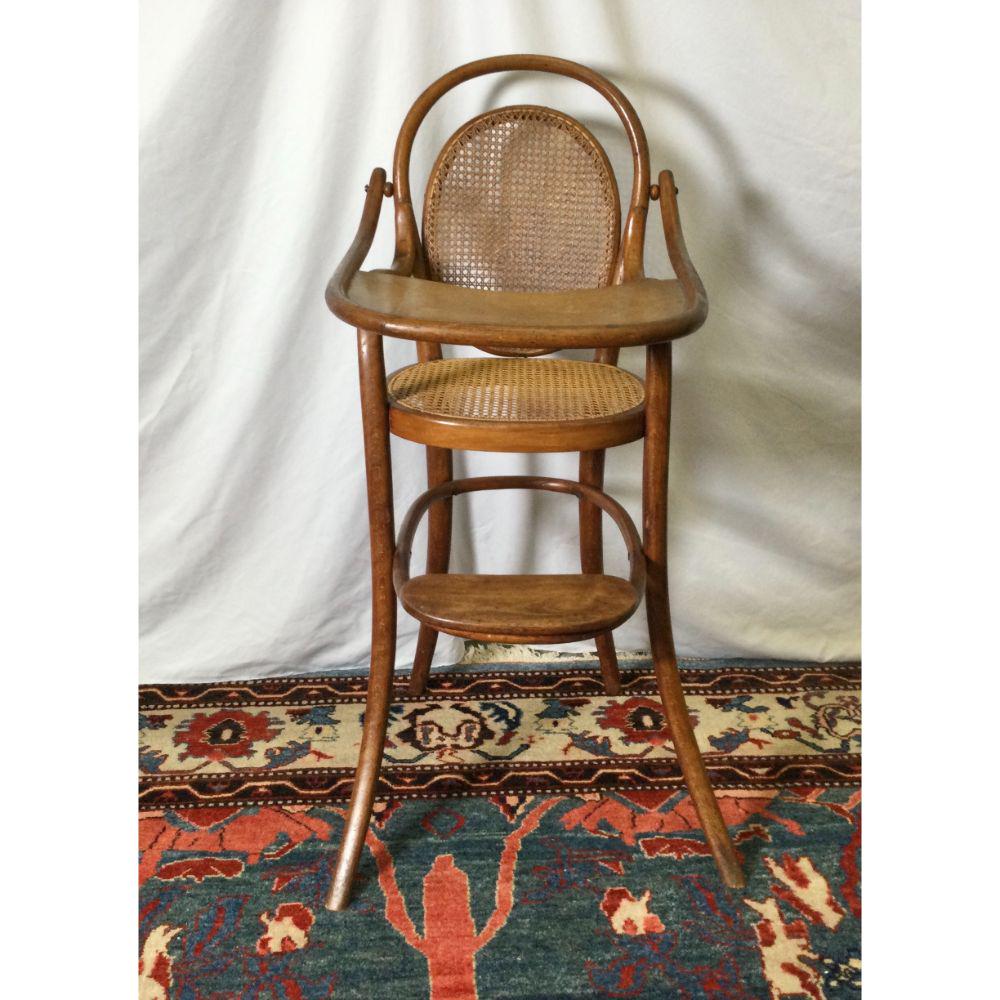 Bentwood & Cane Child's High Chair Probably by Michael: Not marked. 39" tall x 17" wide x 20" deep. Seat height 25. Wear consistent with age and use.