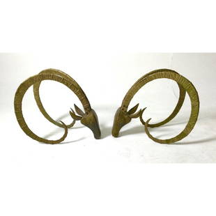 1970s Ibex Table Bases in Patinated Brass in the Style: Large solid cast brass Ibex ram's head cocktail table bases. This Alain Chervet inspired iconic table can accommodate a choice of glass or marble tops. These are also very sculptural on their own. 12"