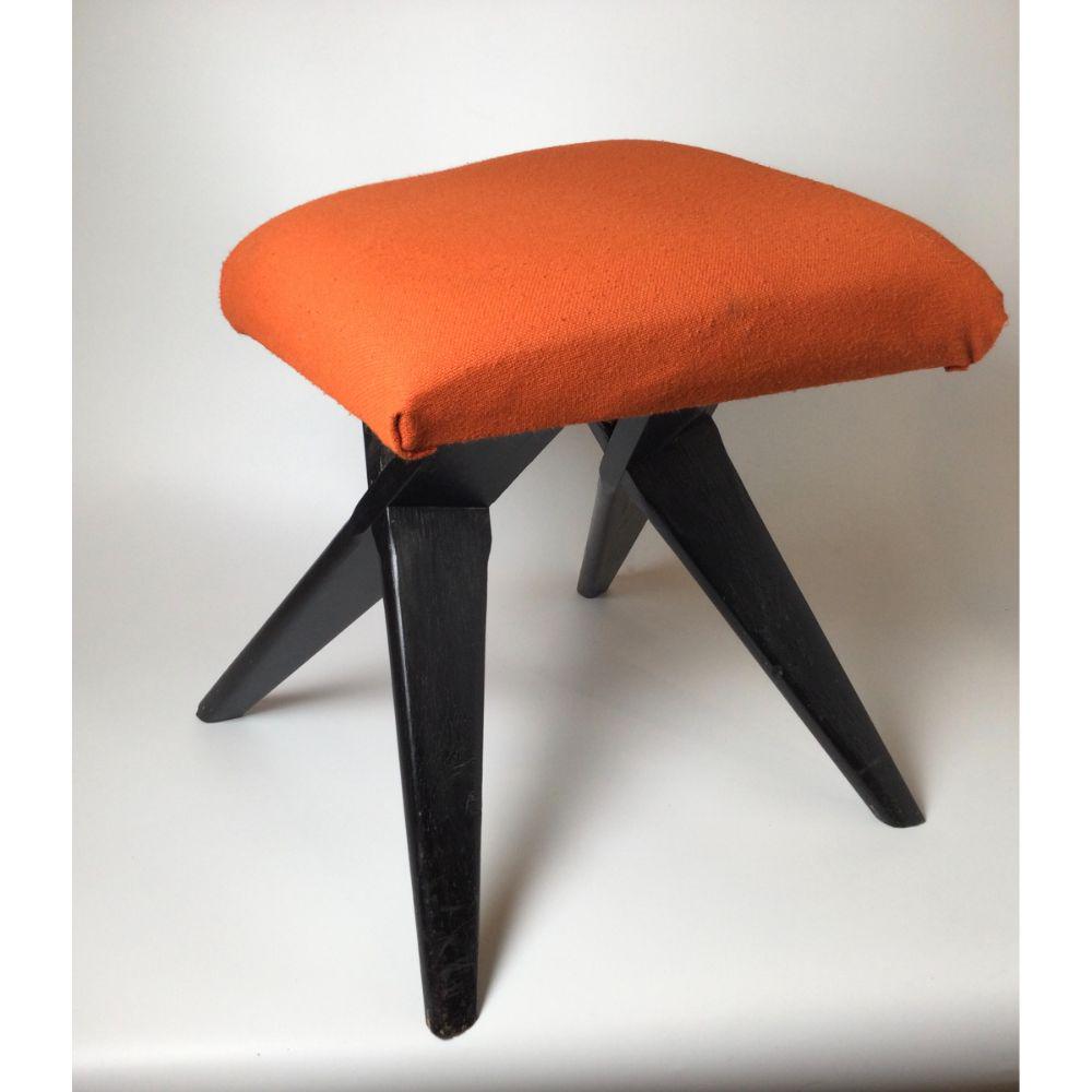 Mid Century Orange Fabric Stool with Ebonized Wood Legs (1 of 5)