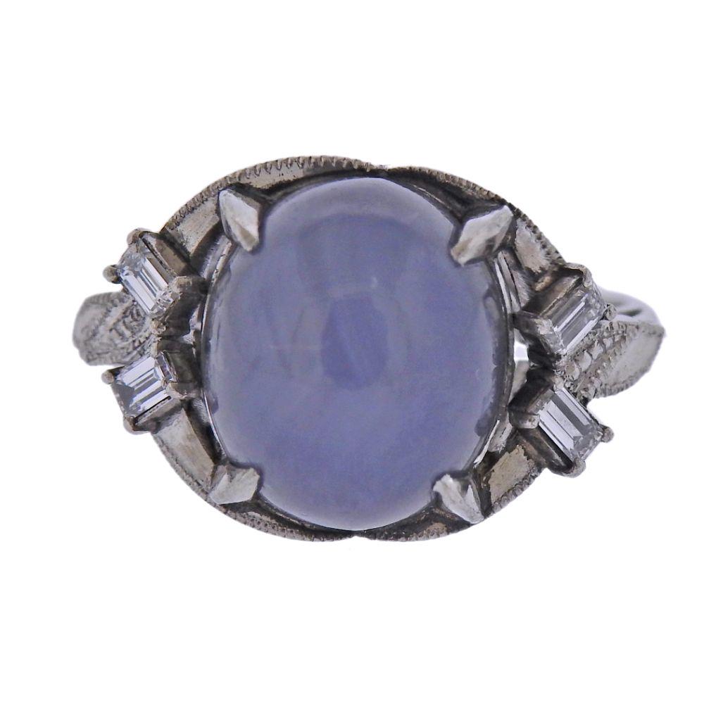 Platinum Star Sapphire Cabochon Diamond Ring (1 of 4)