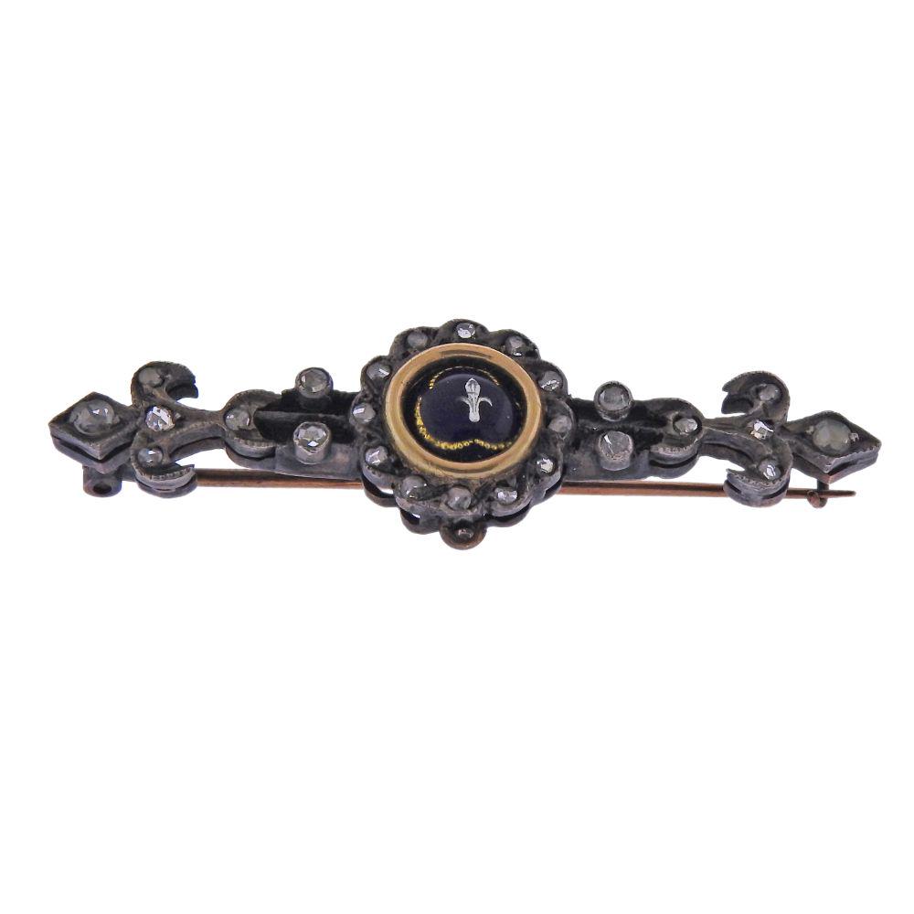 Antique SIlver Gold Fleur De Lis Diamond Brooch Pin (1 of 3)