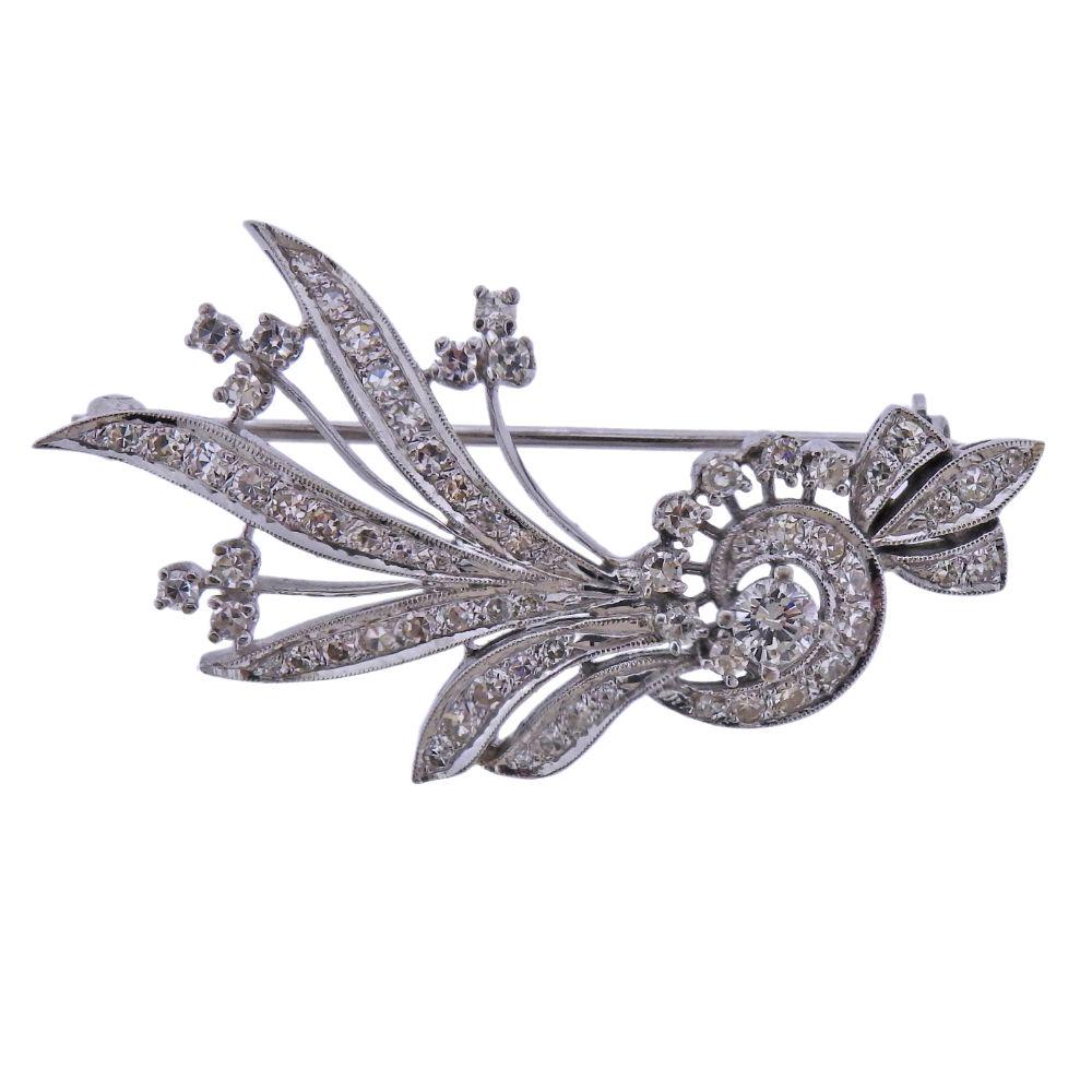 Mid Century 14k Gold Diamond Brooch Pin (1 of 3)