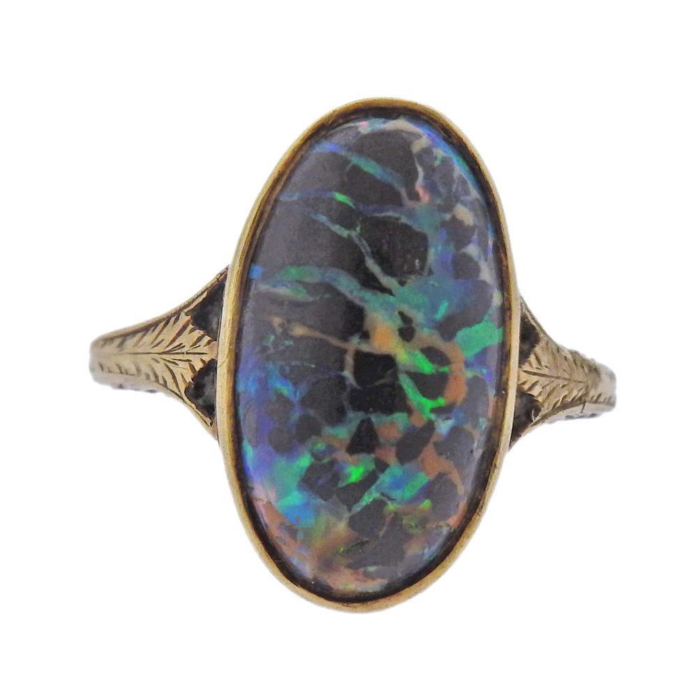 Antique 14k Gold Black Opal Ring (1 of 4)
