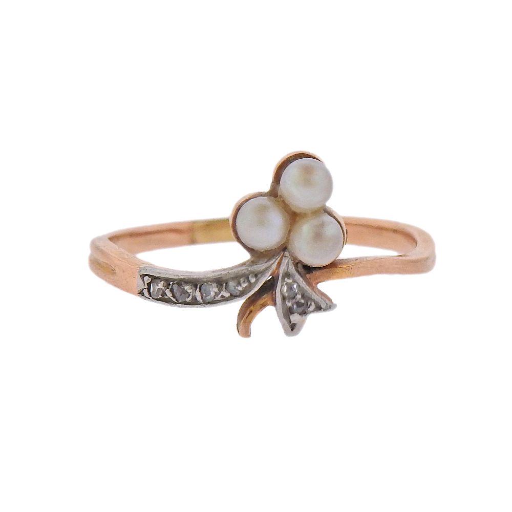 Antique 18k Gold Pearl Diamond Ring (1 of 3)