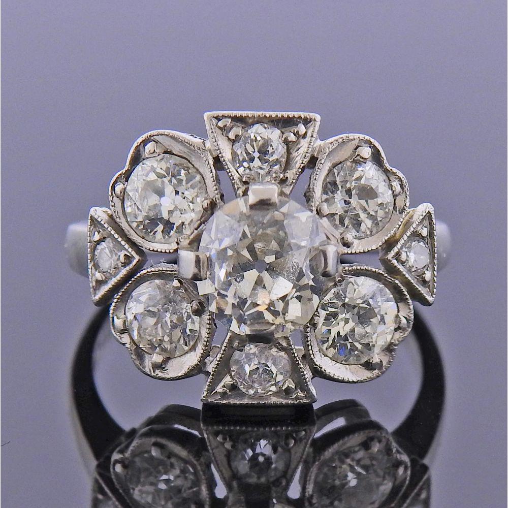 Art Deco Platinum Old Mine Diamond Engagement Ring (1 of 3)
