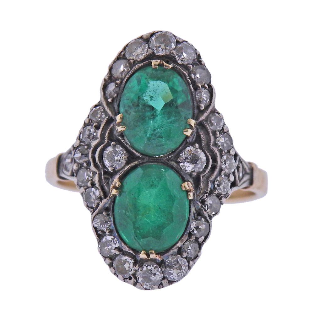 Antique 18k Gold Silver Diamond Emerald Ring (1 of 4)