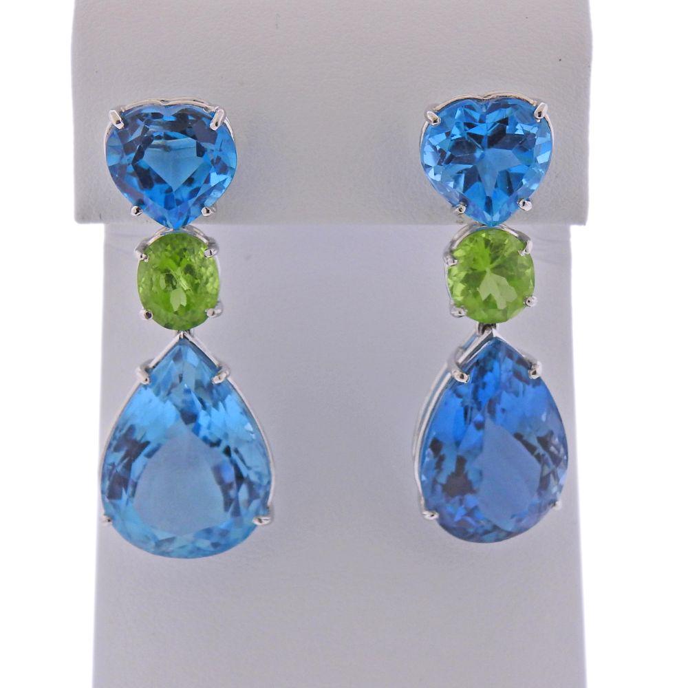 18k Gold Blue Topaz Peridot Drop Earrings (1 of 4)