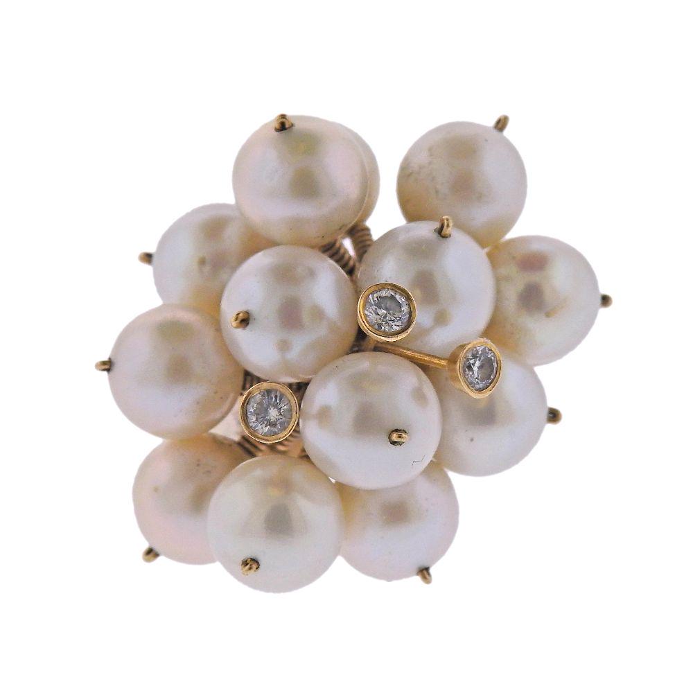 14k Gold Pearl Charm Diamond Ring (1 of 4)