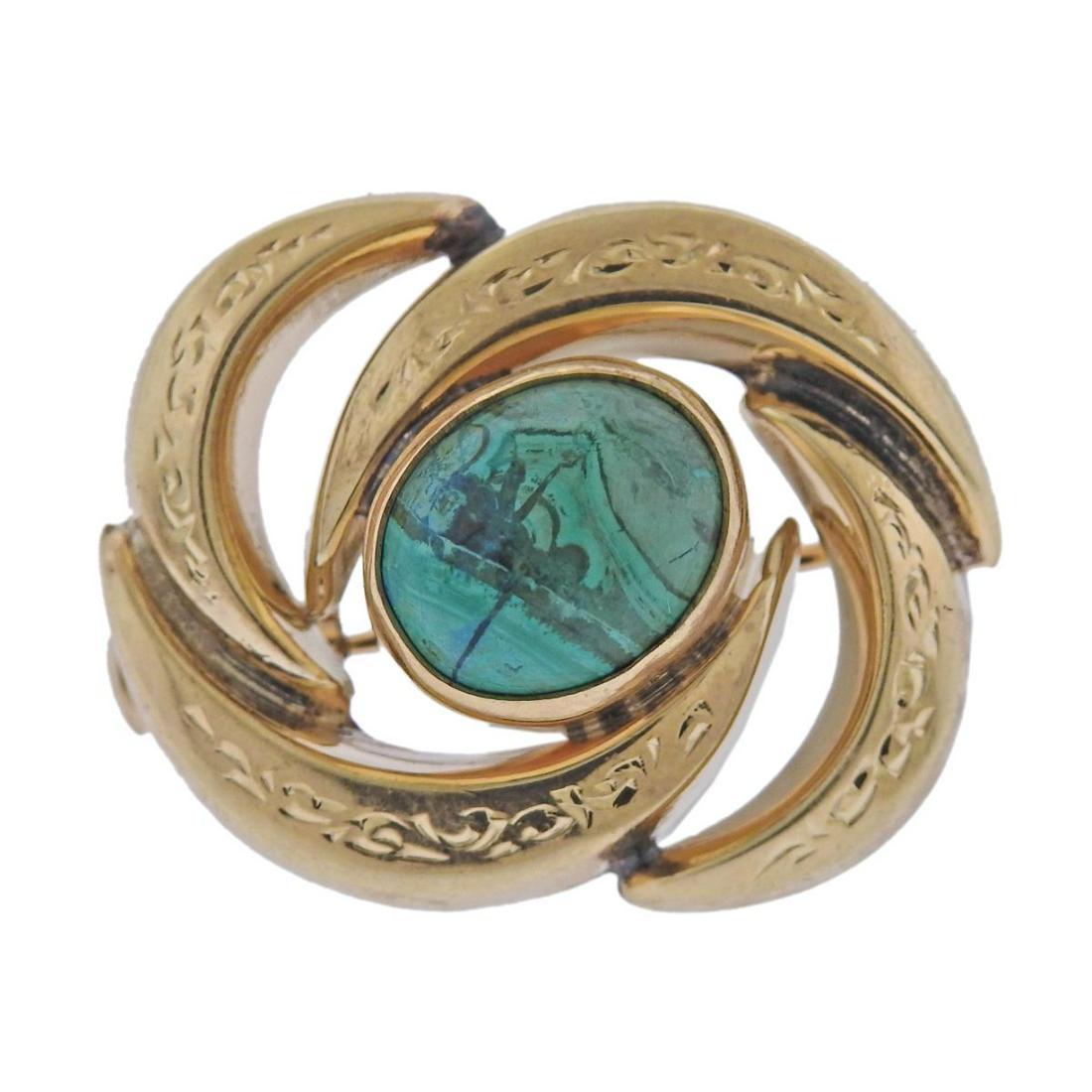 14k Gold Malachite Brooch Pin (1 of 3)