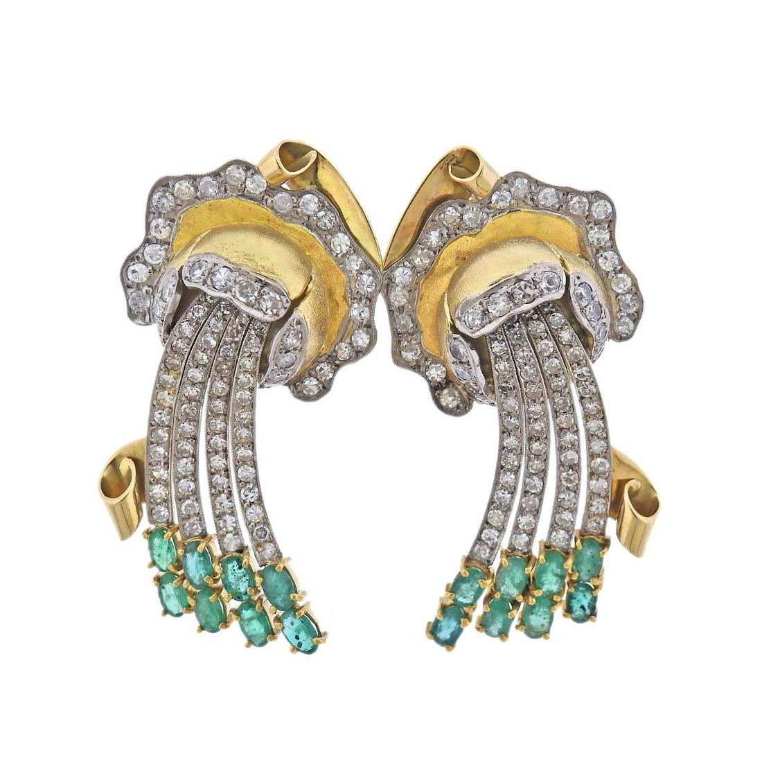 18K Gold Emerald Diamond Earrings (1 of 4)