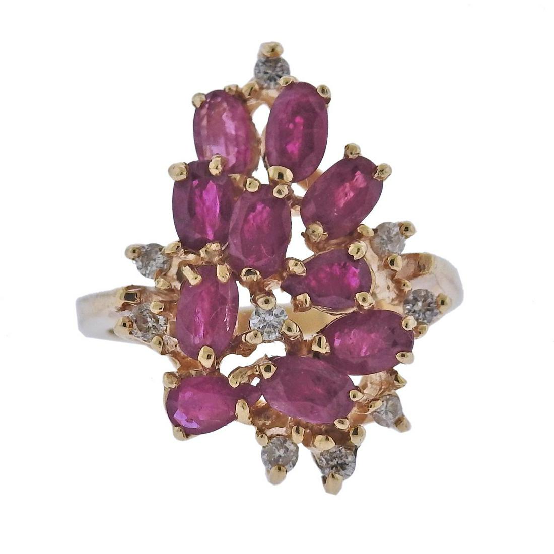 Vintage 14k Gold Diamond Ruby Cluster Ring (1 of 3)