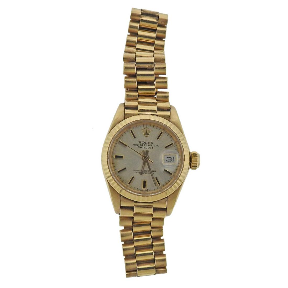 Rolex President Datejust 18k Gold Watch 6917: Lady's Rolex President Datejust 18k gold watch. Case 25mm, bracelet will fit up to 6.5" wrist. Working order - ref. 6917, serial 6233***. Weight - 64 grams.