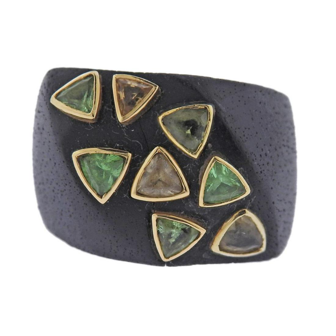 French Vintage 18k Gold Wood Gem Set Ring (1 of 5)