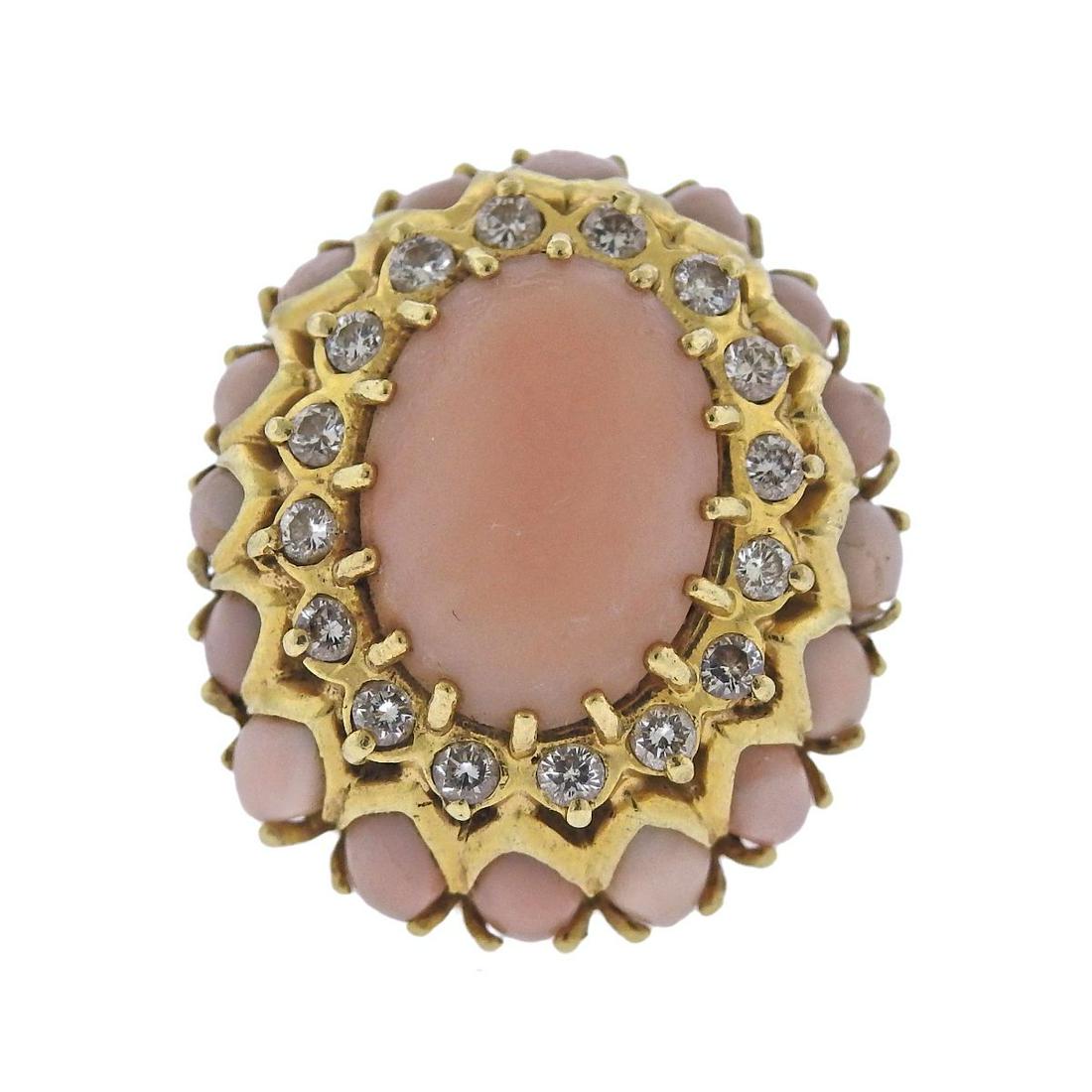1960s 14k Gold Coral Diamond Cocktail Ring (1 of 4)