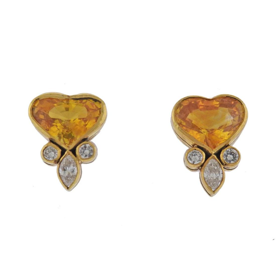 18K Gold Yellow Sapphire Diamond Heart Stud Earrings (1 of 3)