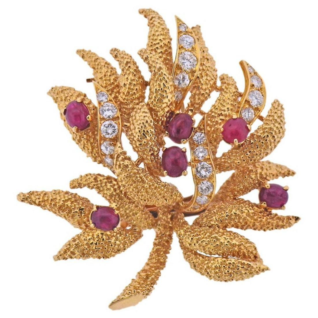 Van Cleef & Arpels 1960s Ruby Diamond Gold Brooch Pin (1 of 5)