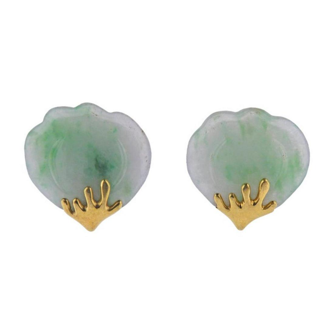 Tiffany & Co. Jade Petal Gold Earrings (1 of 5)