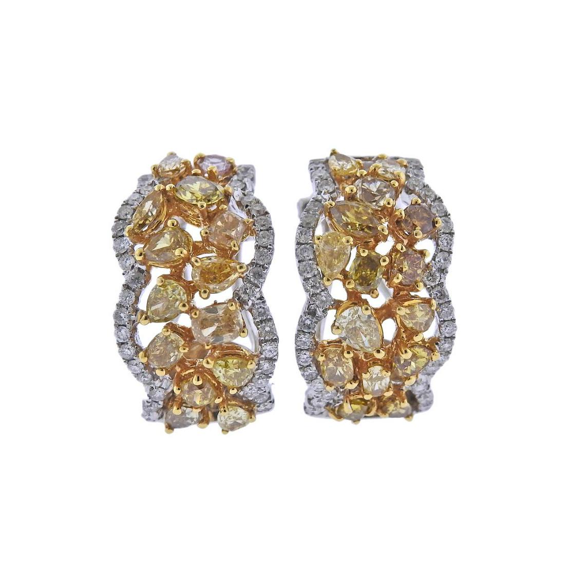 GIA Fancy Brown Yellow White Diamond Gold Earrings (1 of 4)