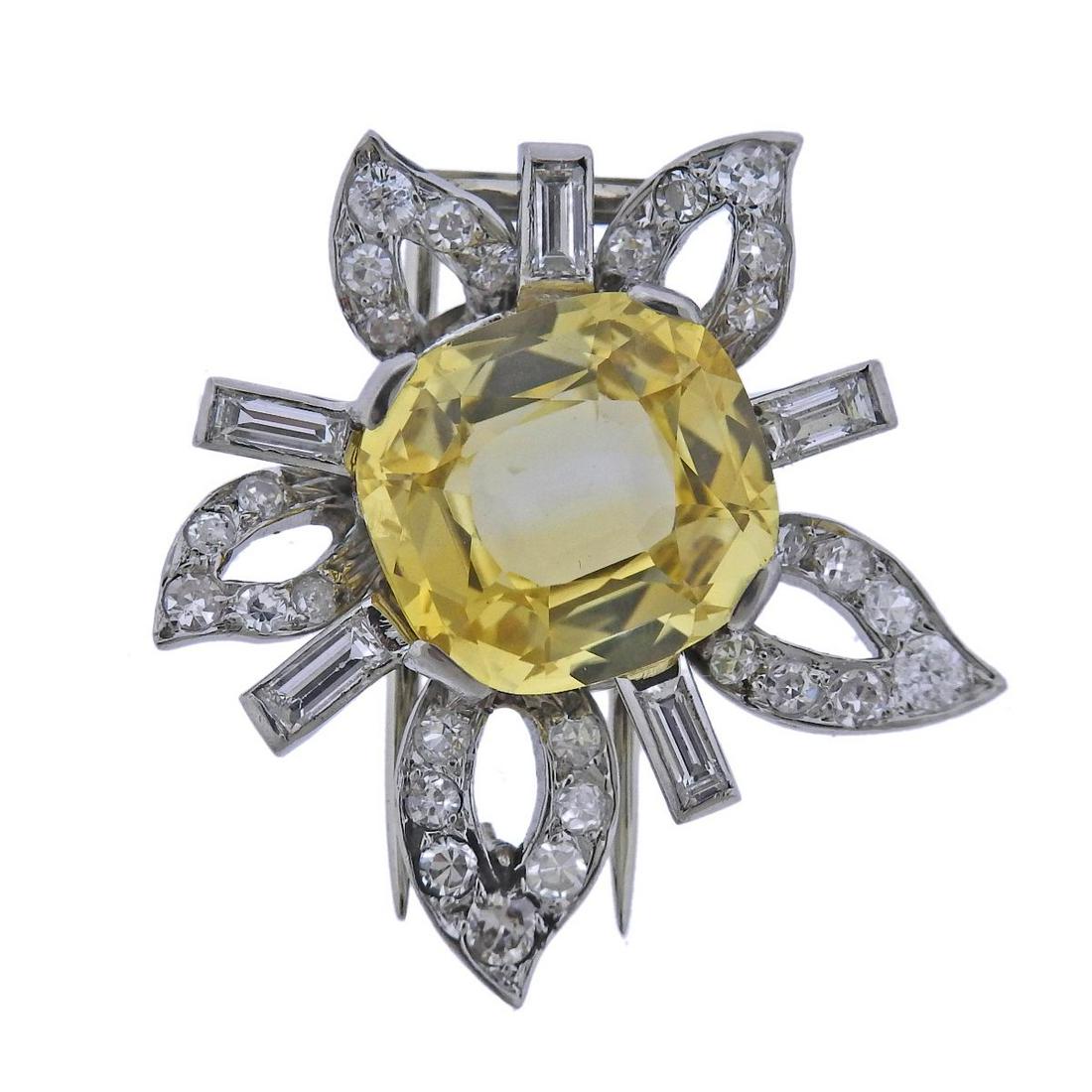 8.24ct Yellow Sapphire Platinum Diamond Brooch (1 of 3)