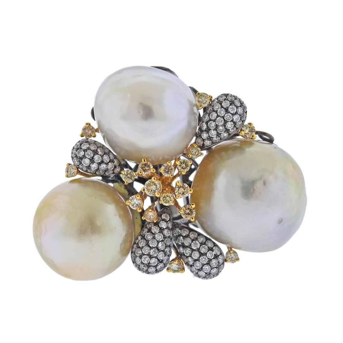 Baroque Pearl Diamond Gold Cocktail Ring (1 of 4)