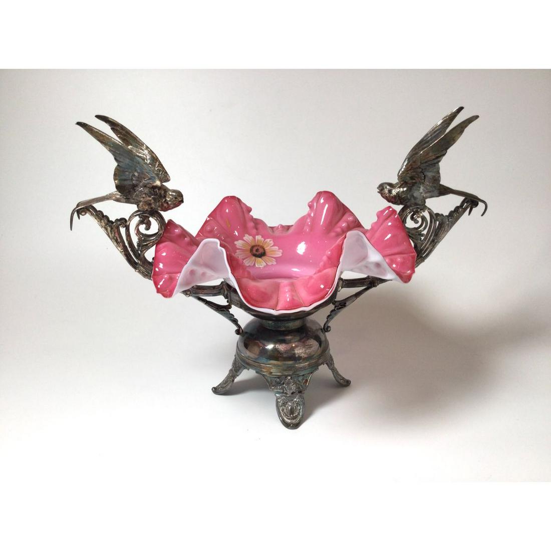 Victorian Hand Painted Case Glass Bowl on Silver Plate (1 of 9)