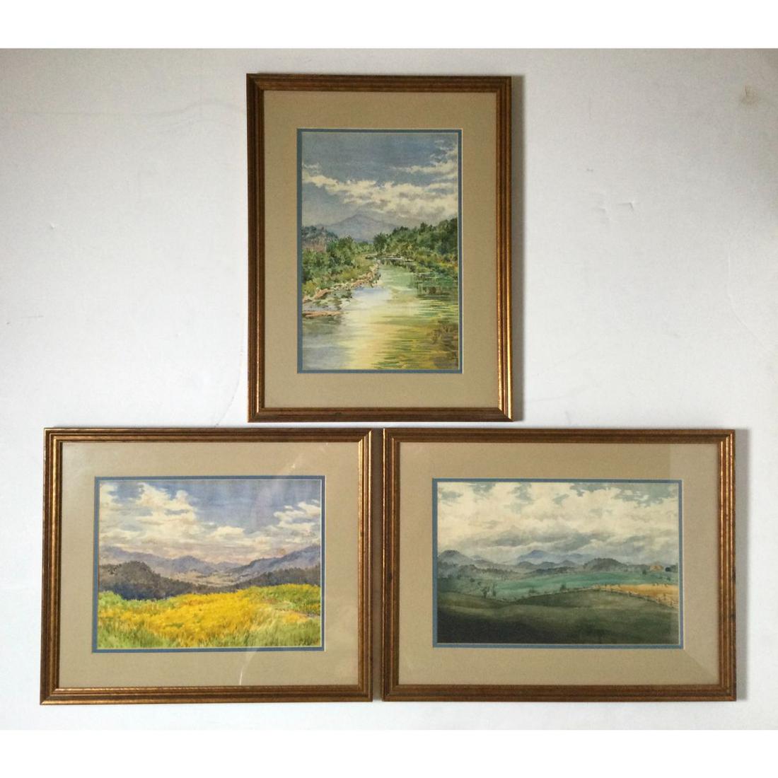 Set of 3 Framed Watercolors Attributed to A.M Witman: 19 by 14” , 14 1/2” by 19”, and 17 1/2” by 14 1/2”. Some minor staining. Not signed. Albert Whitman, artist, was the son of Steven Whitman, founder of Whitman Chocolates.