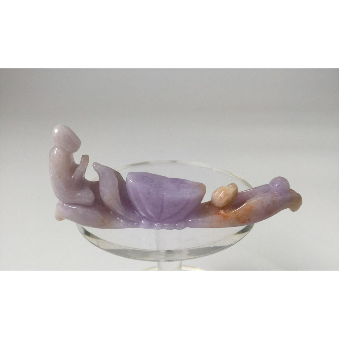 Natural Chinese Carved Lavender Jadeite Boat with: 3 1/2" long by 1 1/2” tall