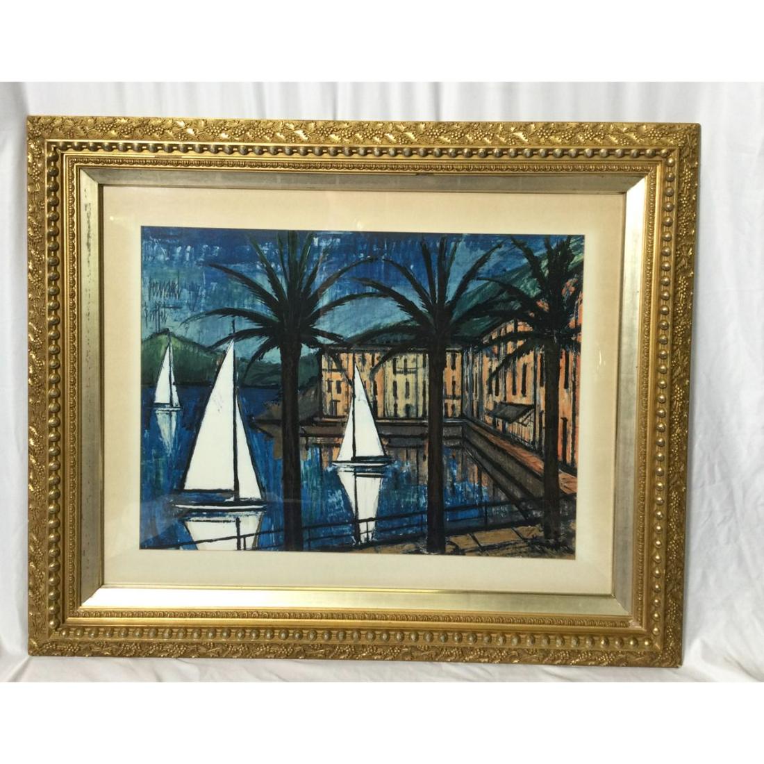 Sailboat Print in Victorian Frame Signed Bernard Buffet: 38" wide by 31 1/2" tall Signed Bernard Buffet 57