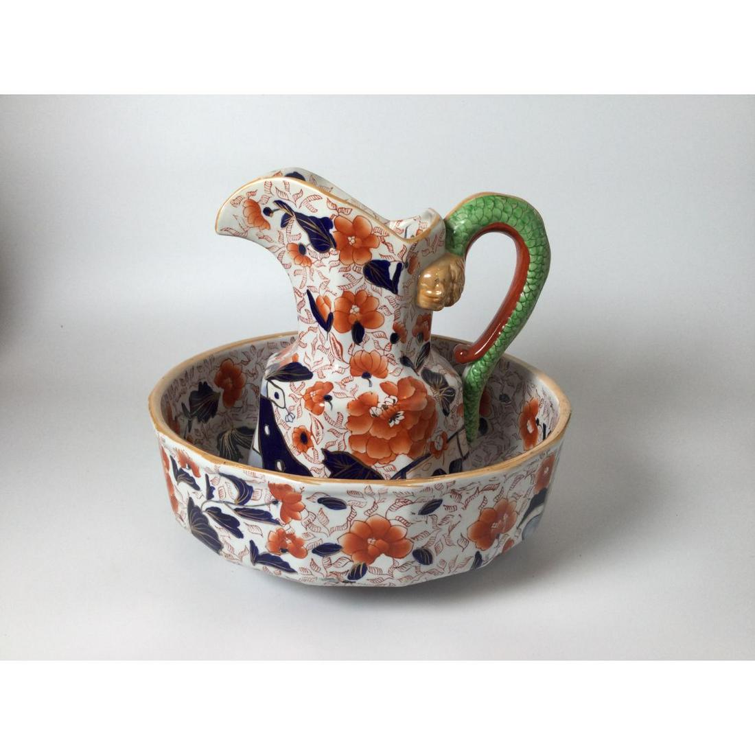 Imari Ironstone Pitcher and Bowl Set with Dragon Handle (1 of 8)