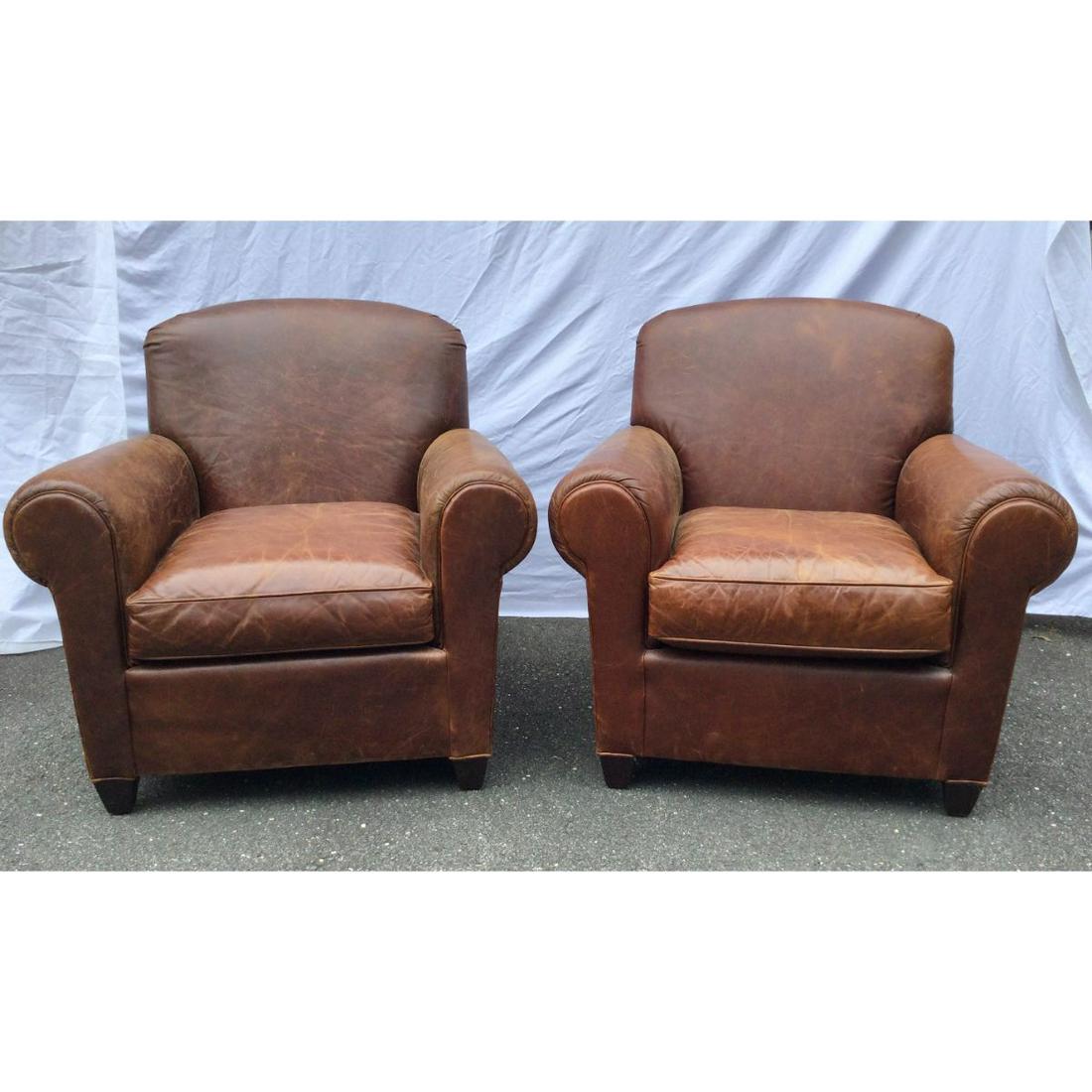 Pair Brown Leather Club Chairs (1 of 11)