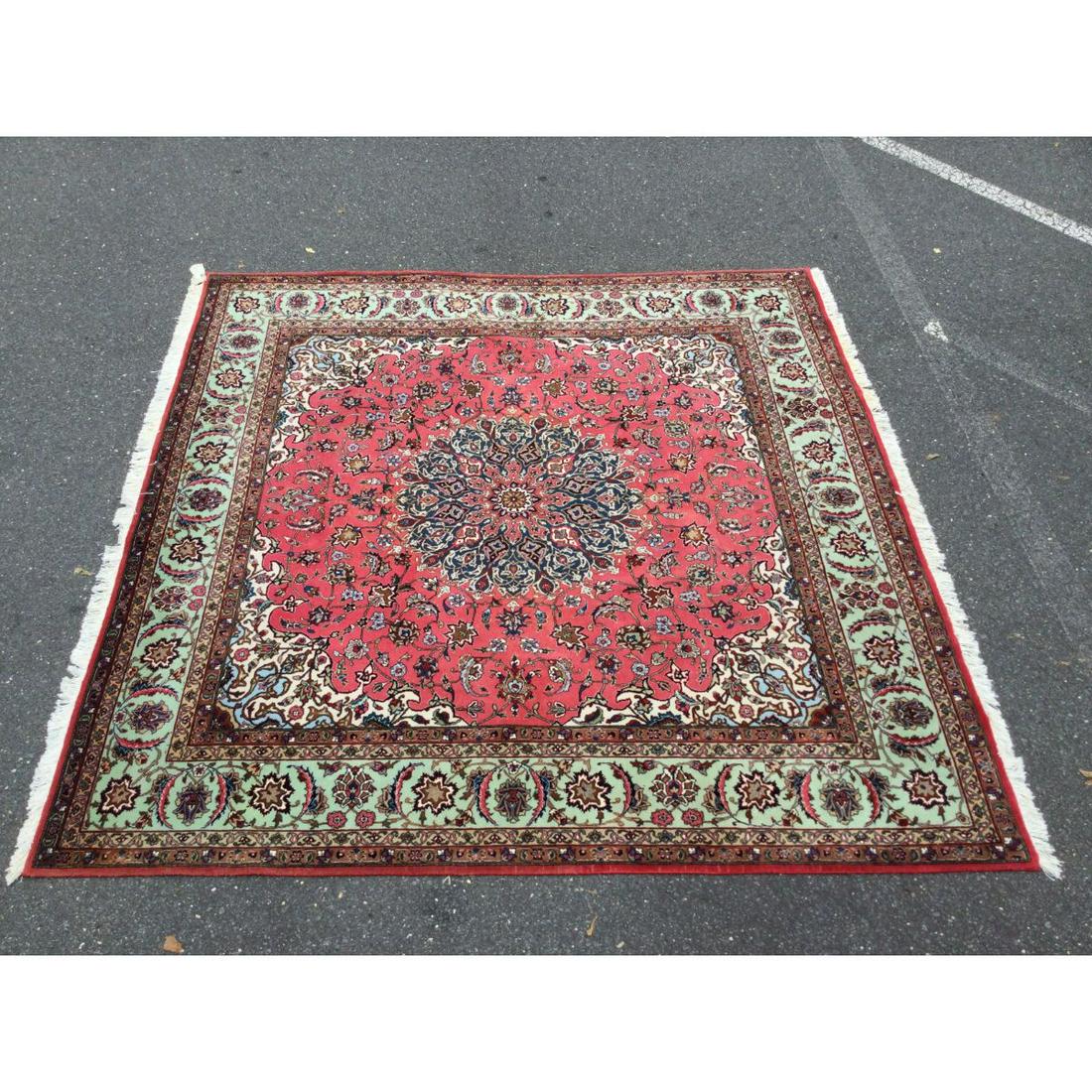 Square Handmade Fine Persian Tabriz Rug Red with Green (1 of 8)