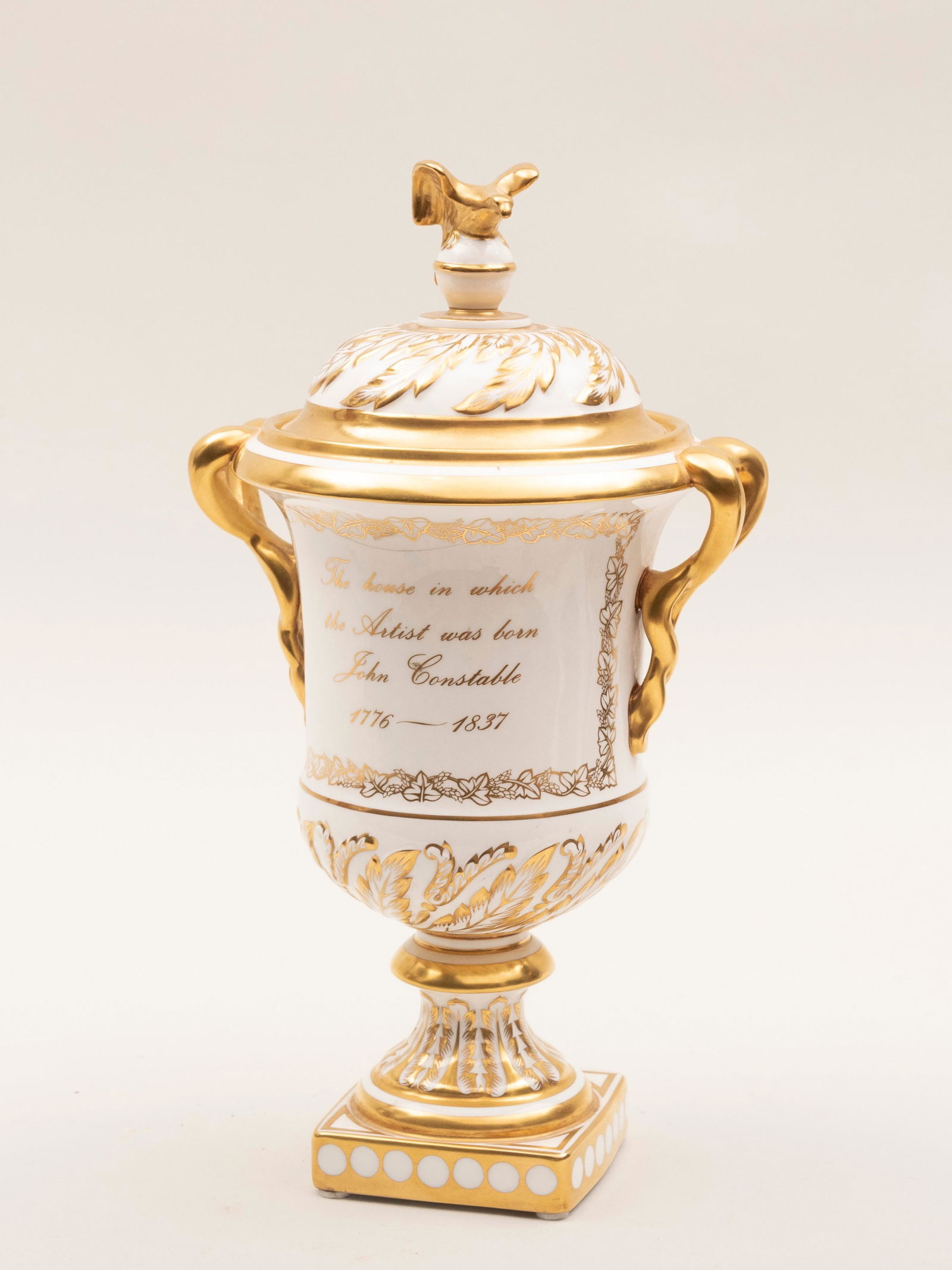 Coalport Hand Painted Porcelain Vase with Lid, Limited: Coalport Hand Painted Porcelain Vase with Lid Limited edition #62/100 Commemorating the Bicentennial of the birth of John Constable and depicting the artist's birthplace.imperfections.Height: 13 inche