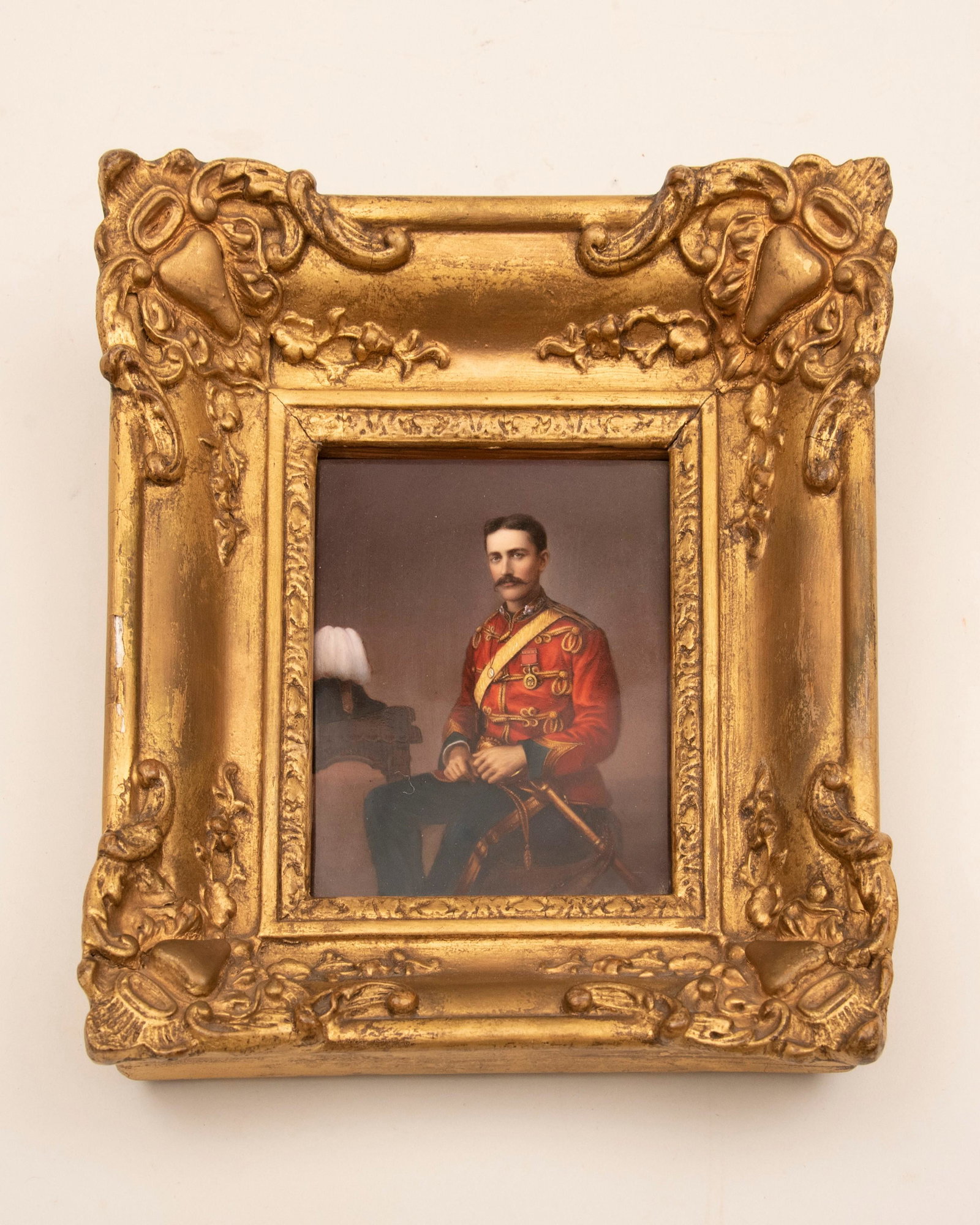 19th Century Hand-Painted Porcelain Plaque; a Portrait: 19th Century Hand-Painted Porcelain Plaque; a Portrait of Lord Cardigan It was this Cardigan who led the Light Brigade at the famous cavalry charge at Balaclava. Here he is shown seated in full milita