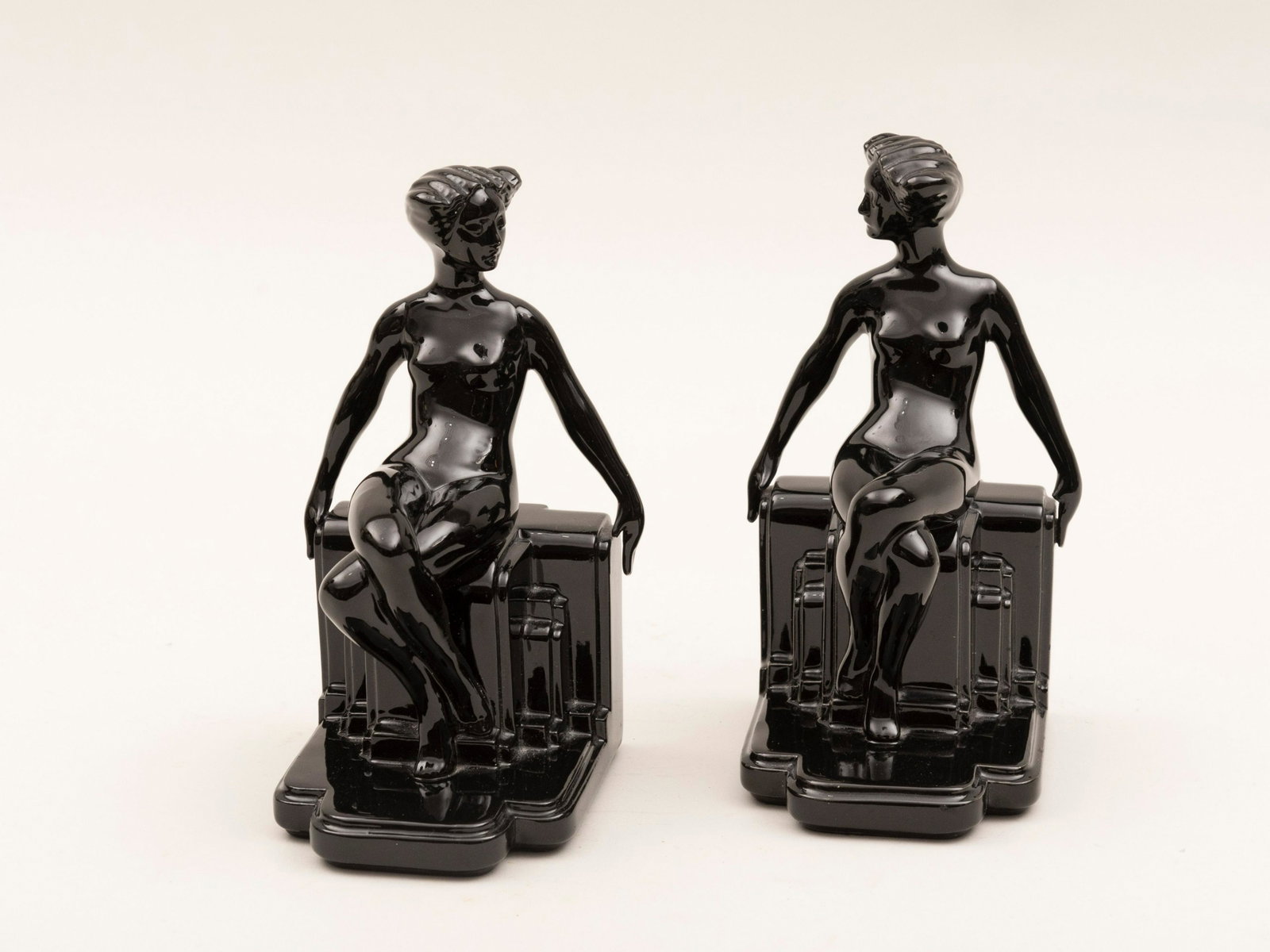 Vintage Fitz & Floyd Art Deco Pottery Bookends Height:: Vintage Fitz & Floyd Art Deco Pottery Bookends Seated female nudes. Height: 7 inches