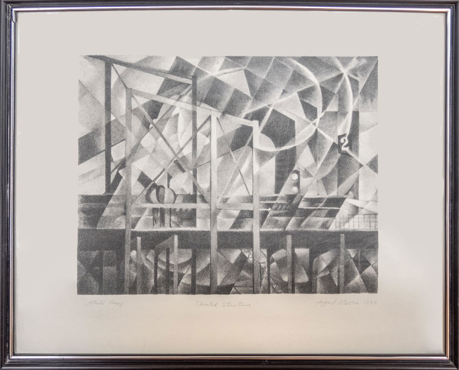 August Mosca, 20th century, Elevated Structure,,: August Mosca20th centuryElevated Structure lithograph artist's proofsigned in pencil lower margin framed.
