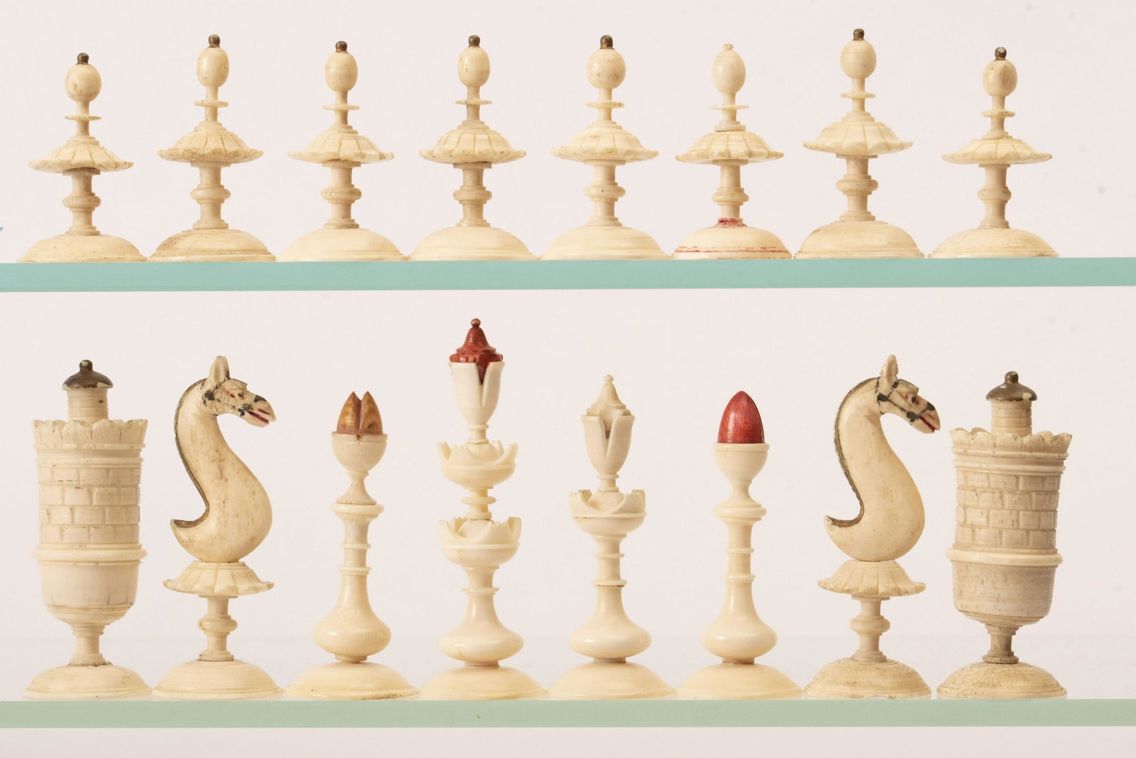 18th century Indian bone chess set 3": 18th century Indian bone chess set 3"